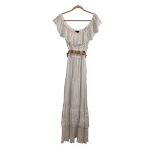 Long White GRACE Boho Dress with Rope Beaded Tie Belt